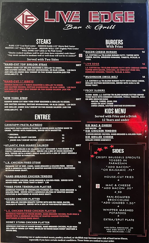Menu Live Edge Bar Grill - 3