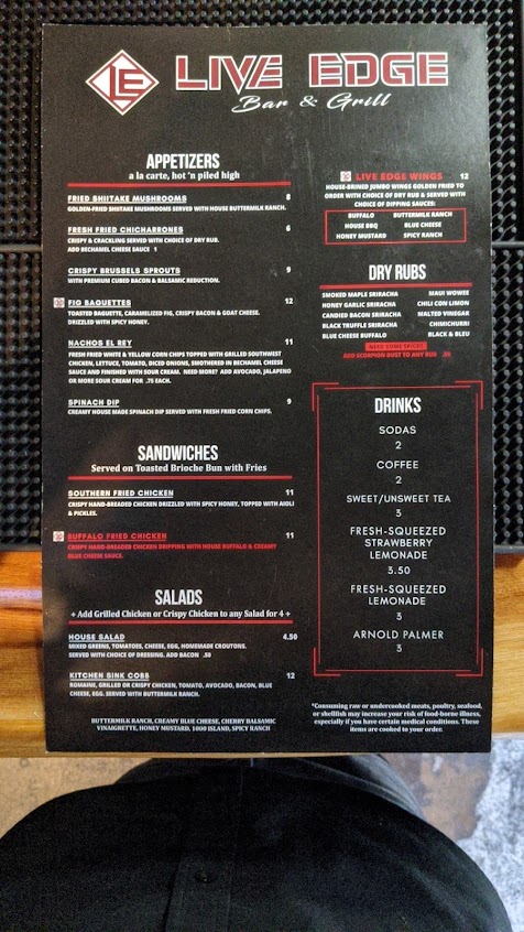 Menu Live Edge Bar Grill - 6