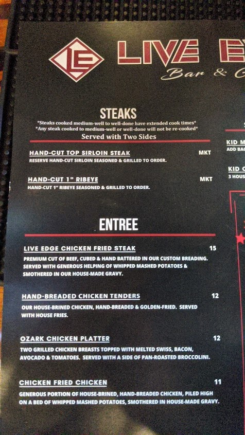 Menu Live Edge Bar Grill - 8