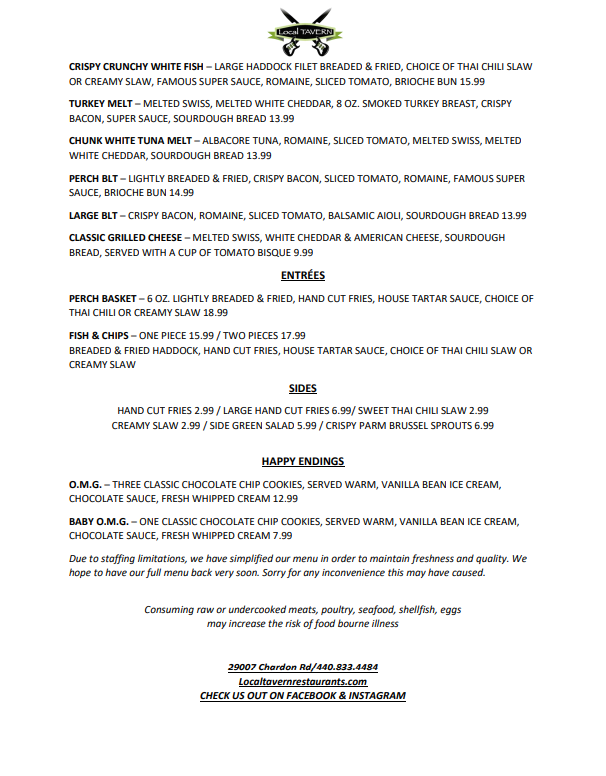 Menu Local Tavern Willoughby Hills - 1