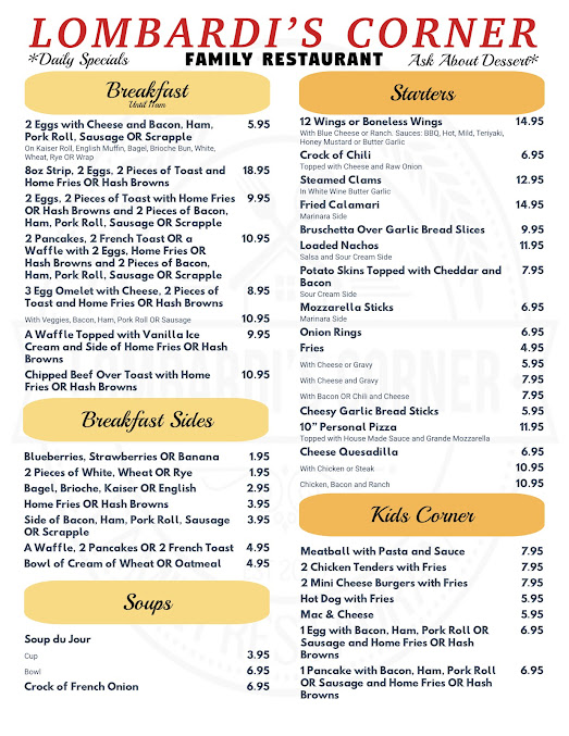 Menu Lombardi’s Corner Family Restaurant - 0
