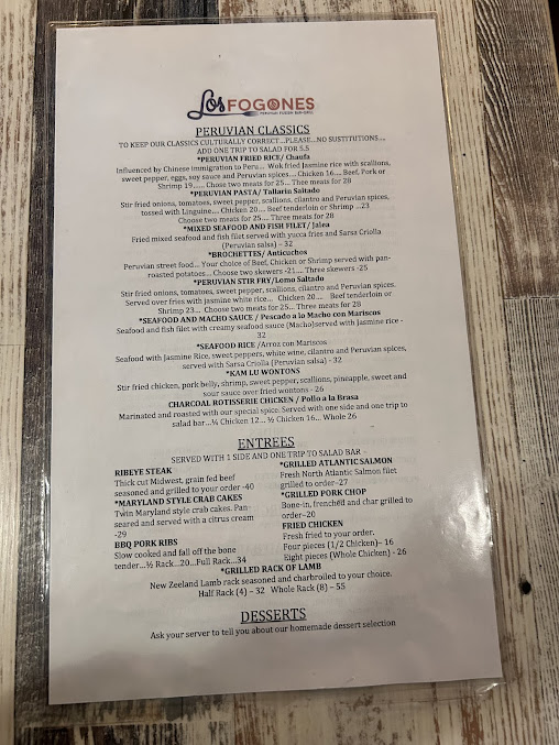 Menu Los Fogones Restaurant Peruvian Fusion - 0