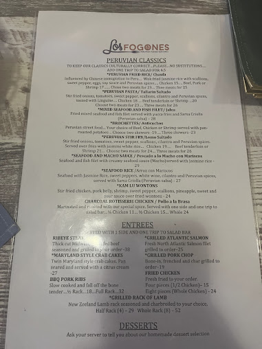 Menu Los Fogones Restaurant Peruvian Fusion - 1