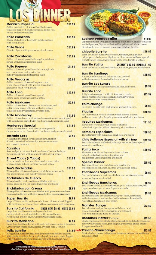 Menu Los Lunas Mexican Restaurant - 2