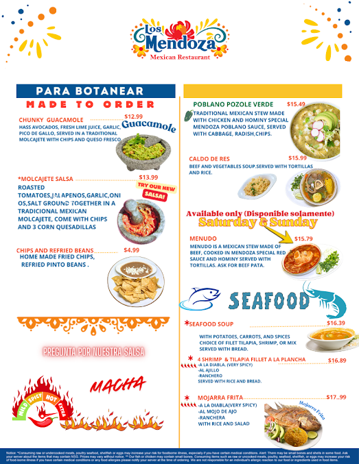 Menu Los Mendoza Mexican Restaurant - 1