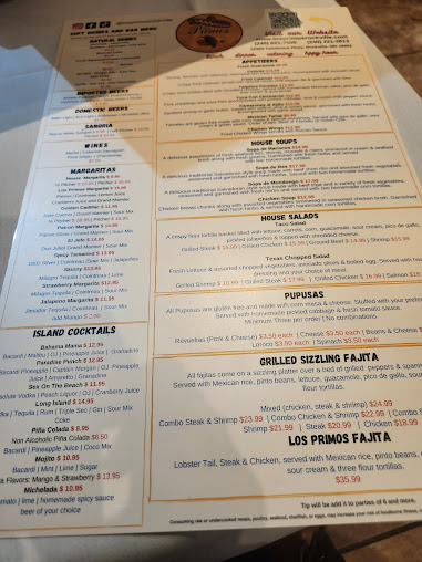 Menu Los Primos Latin American Cuisine - 1