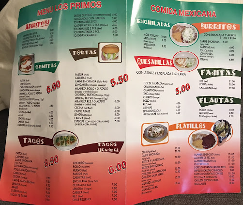 Menu Los Primos Mexican Restaurant - 3