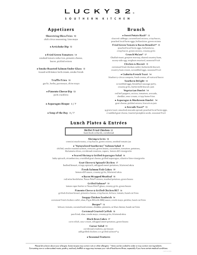 Menu Lucky 32 Southern Kitchen - 1