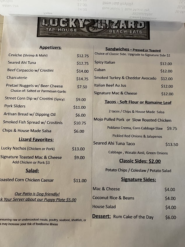 Menu Lucky Lizard Tap House - 1