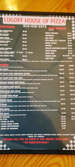 Menu Lugoff House Of Pizza Subs - 6