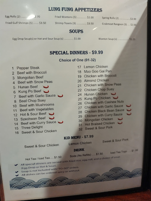 Menu Lung Fung Chinese Restaurant 2 - 0