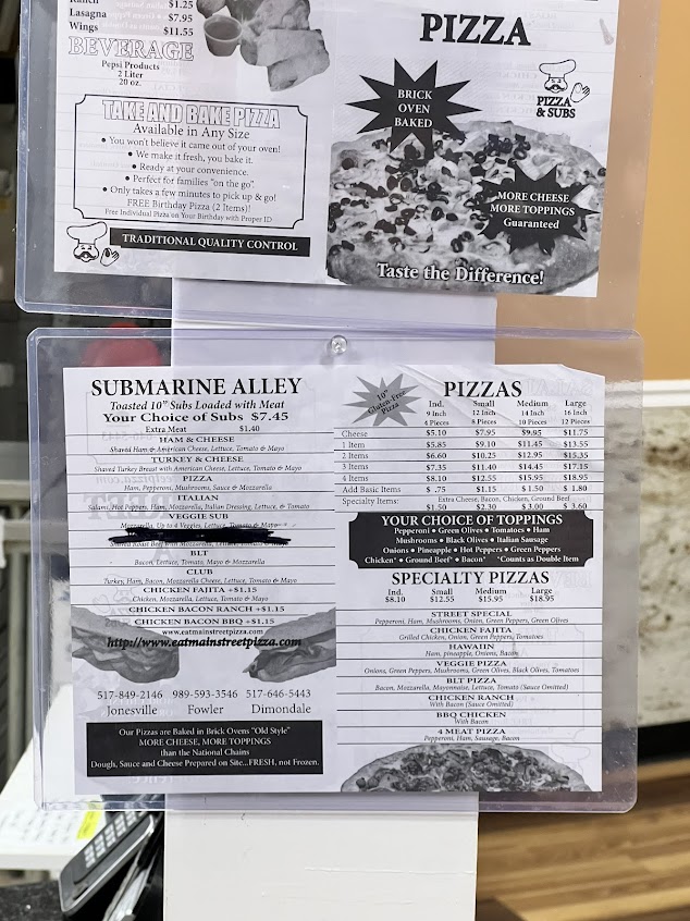 Menu Main Street Pizza Dimondale - 1
