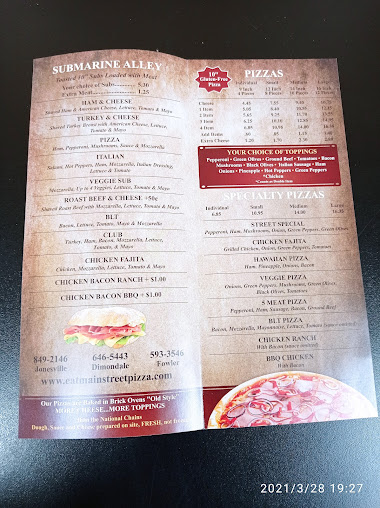 Menu Main Street Pizza Jonesville - 0