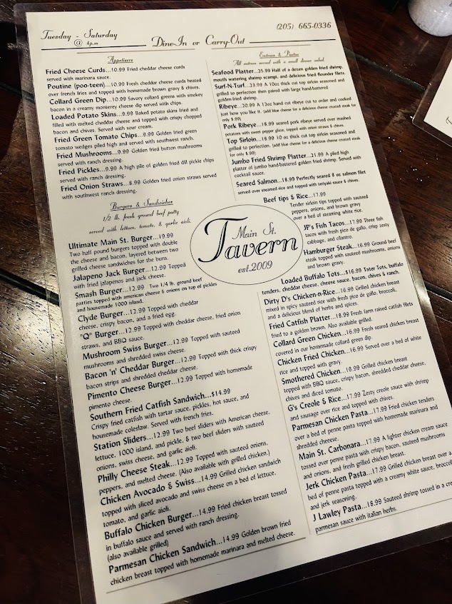 Menu Main Street Tavern Montevallo - 3