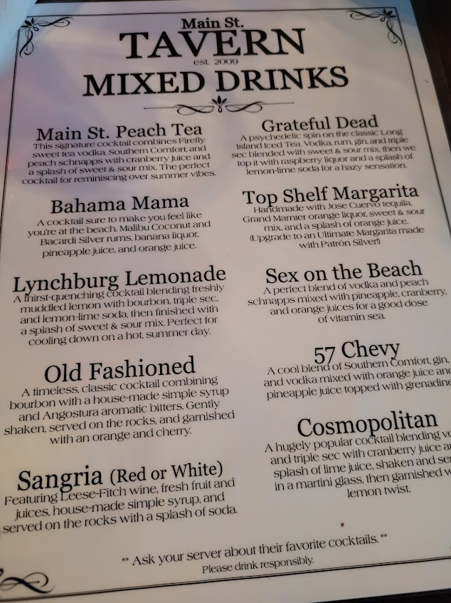 Menu Main Street Tavern Montevallo - 8