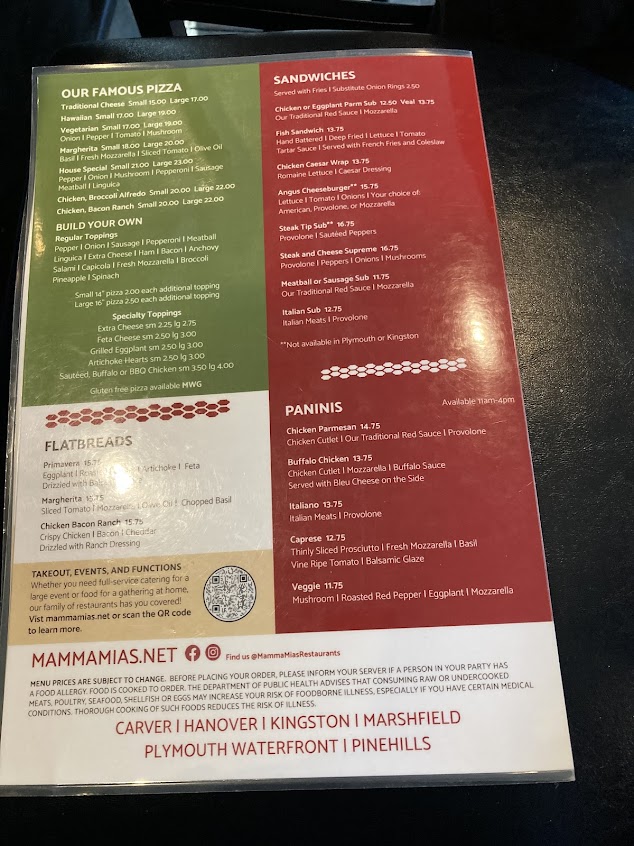 Menu Mamma Mias Restaurants Marshfield - 2