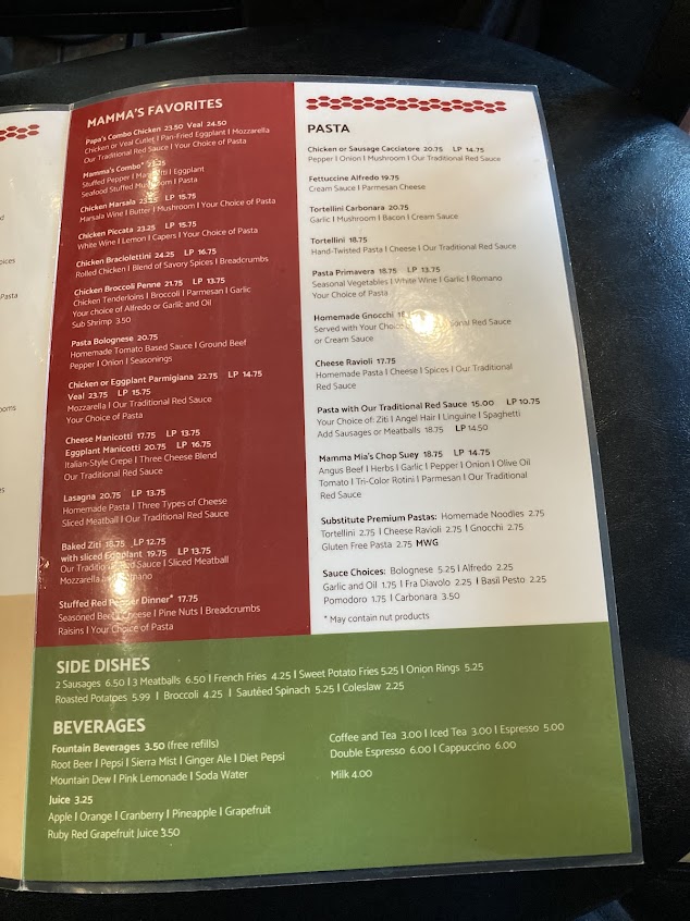 Menu Mamma Mias Restaurants Marshfield - 4