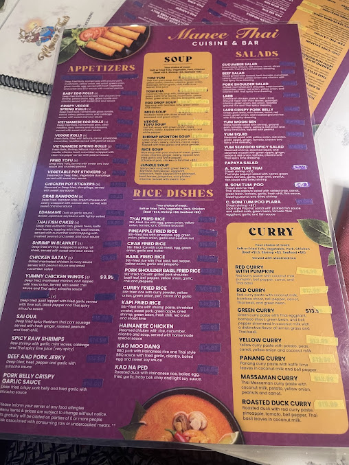 Menu Manee Thai Cuisine Bar Frisco - 1
