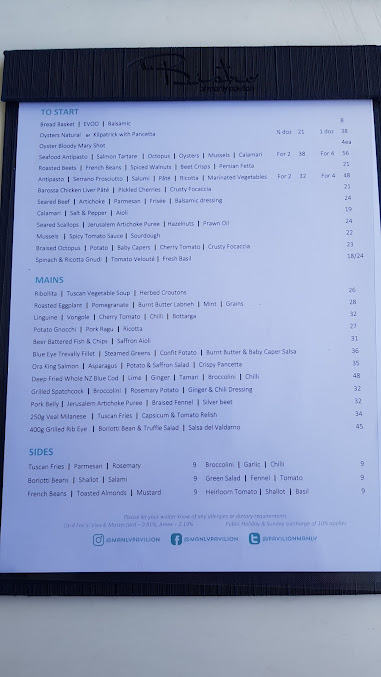 Menu Manly Pavilion - 2