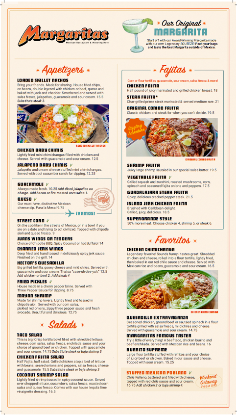 Menu Margaritas Mexican Restaurant Dover - 1