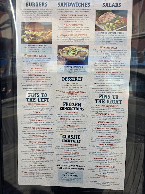Menu Margaritaville - Atlantic City - 1