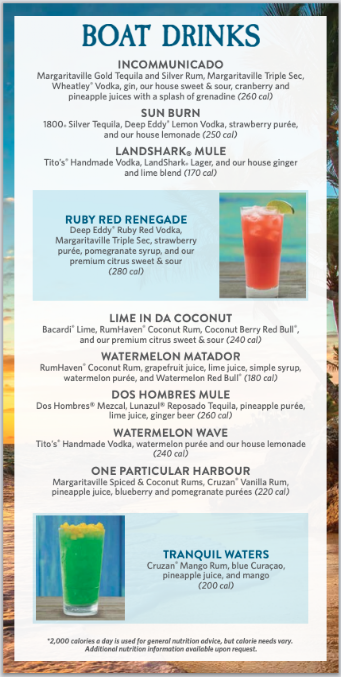 Menu Margaritaville - Times Square - 2