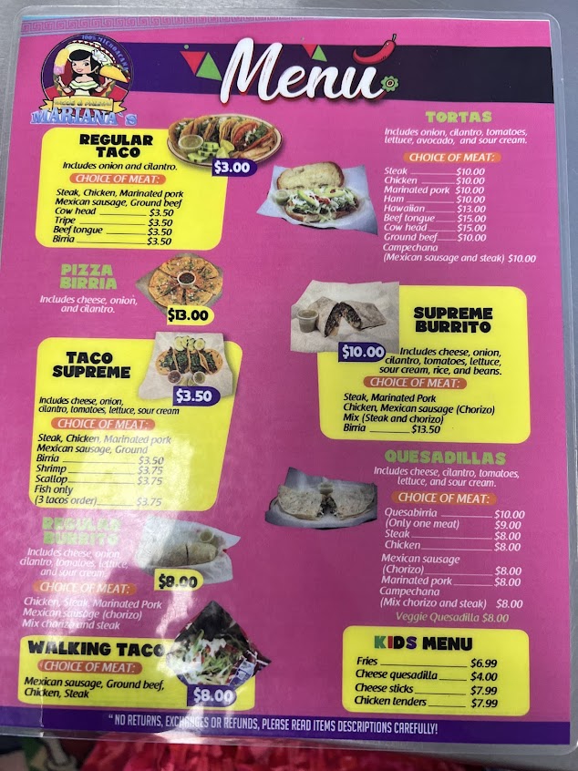 Menu Marianas Tacos Y Paletas - 1
