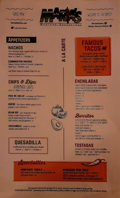 Menu Maria's Mexican Restaurant - 1