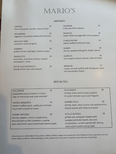 Menu Mario’s Restaurant - 1