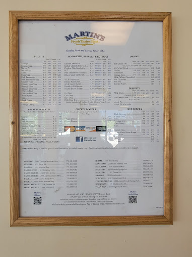 Menu Martins Restaurant Morrow Location - 1