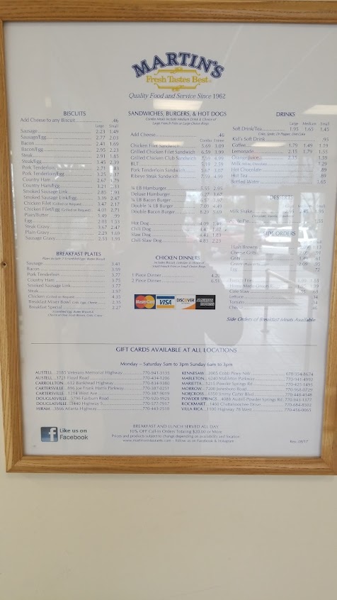 Menu Martins Restaurant Morrow Location - 6