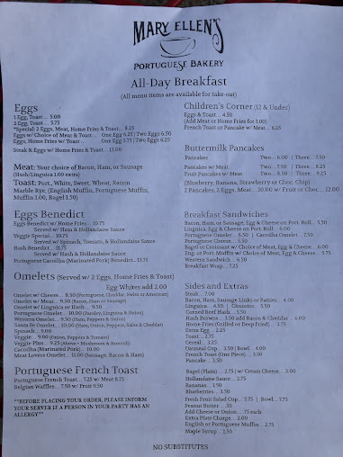 Menu Mary Ellens Portuguese Bakery - 2