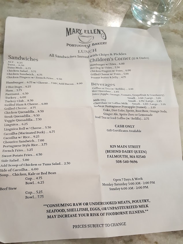 Menu Mary Ellens Portuguese Bakery - 8