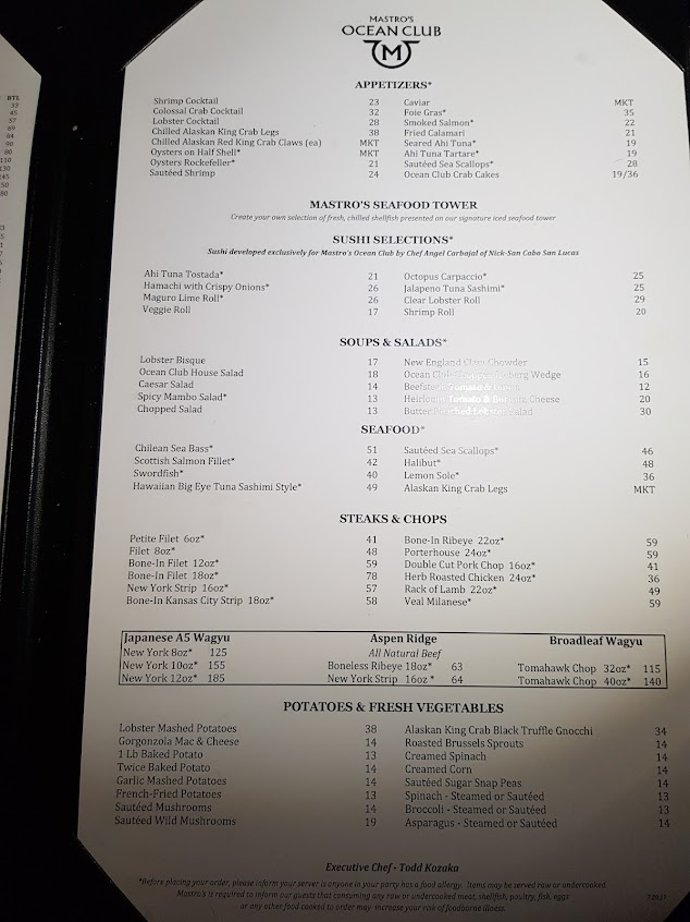 Menu Mastros Ocean Club Boston - 7