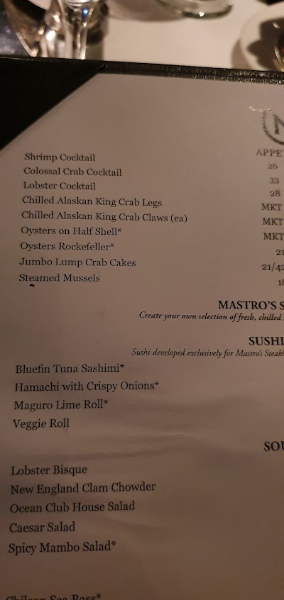 Menu Mastros Ocean Club Boston - 9