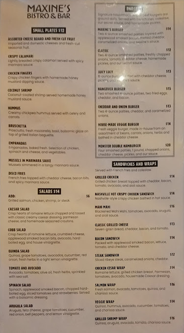 Menu Maxines Bistro And Bar American Restaurant In Miami Beach - 0