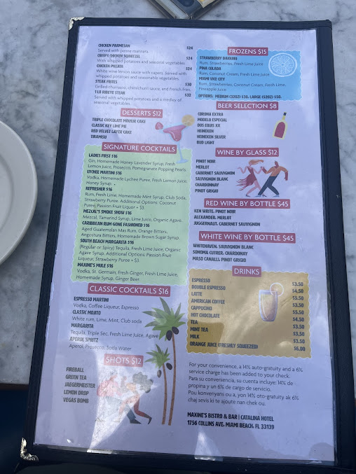 Menu Maxines Bistro And Bar American Restaurant In Miami Beach - 2