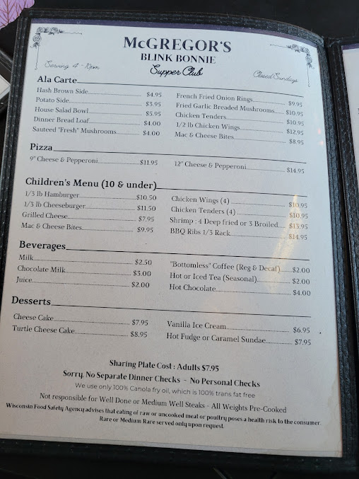 Menu Mcgregors Blink Bonnie Supper Club - 1