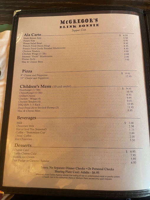Menu Mcgregors Blink Bonnie Supper Club - 5