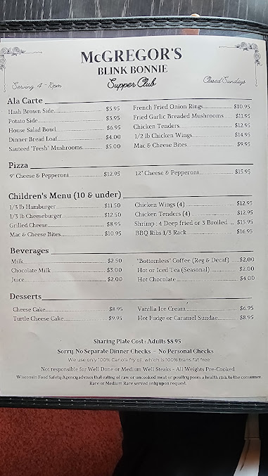 Menu Mcgregors Blink Bonnie Supper Club - 9