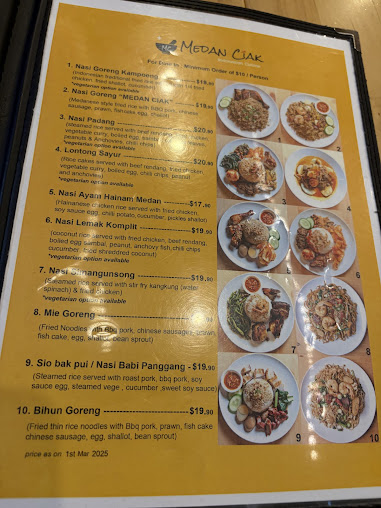 Menu Medan Ciak Sussex St Sydney Indonesian Restaurant - 2