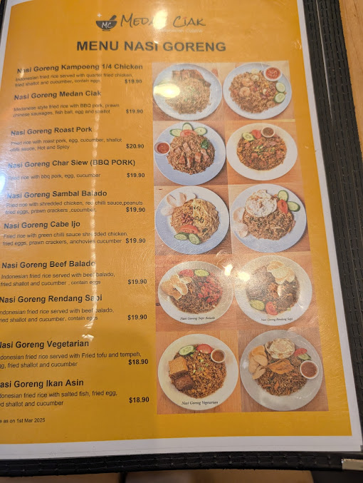 Menu Medan Ciak Sussex St Sydney Indonesian Restaurant - 5
