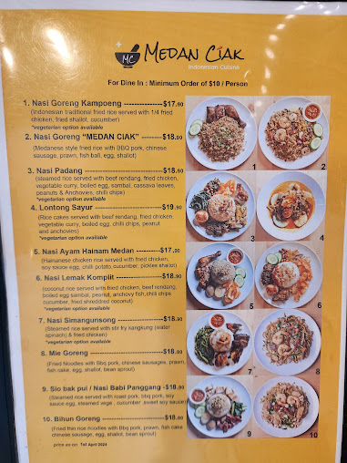 Menu Medan Ciak Sussex St Sydney Indonesian Restaurant - 7