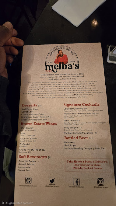 Menu Melba's Restaurant - 2