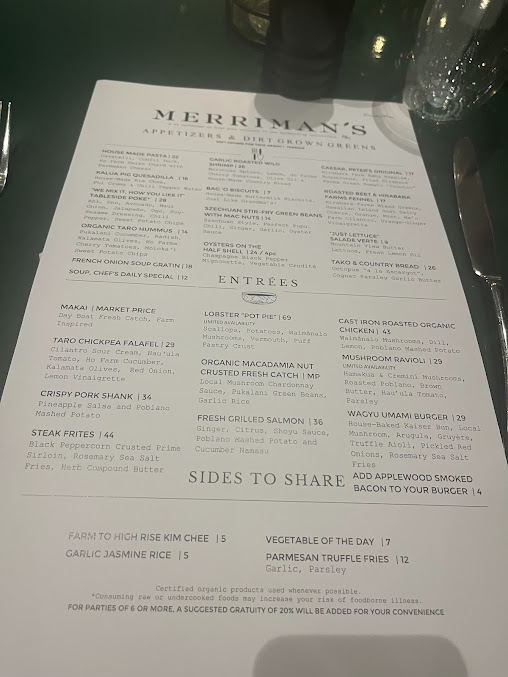 Menu Merriman's Honolulu - 0