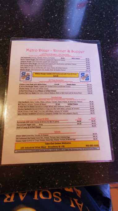 Menu Metro Diner - 1