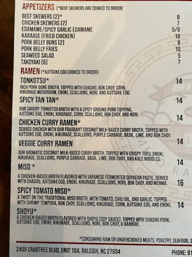 Menu Miso Ramen Bar Raleigh - 1