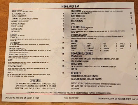 Menu Miso Ramen Bar Raleigh - 4