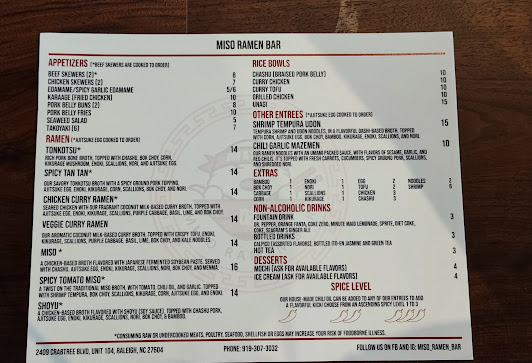 Menu Miso Ramen Bar Raleigh - 8