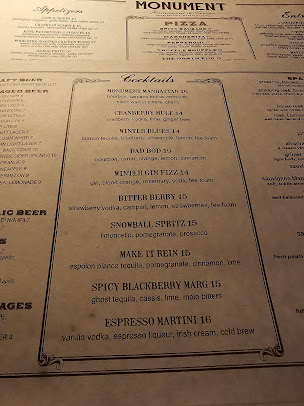 Menu Monument Charlestown Restaurant & Tavern - 0